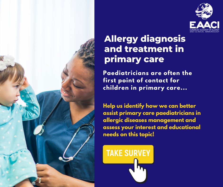 Help us identify how to better assist #primarycare #paediatricians in allergic disease management and assess your interest &amp; educational needs on this topic! EAACI invites all PCP scientific society members to take the survey by our dedicated task force! ow.ly/cLQI50MGqqF