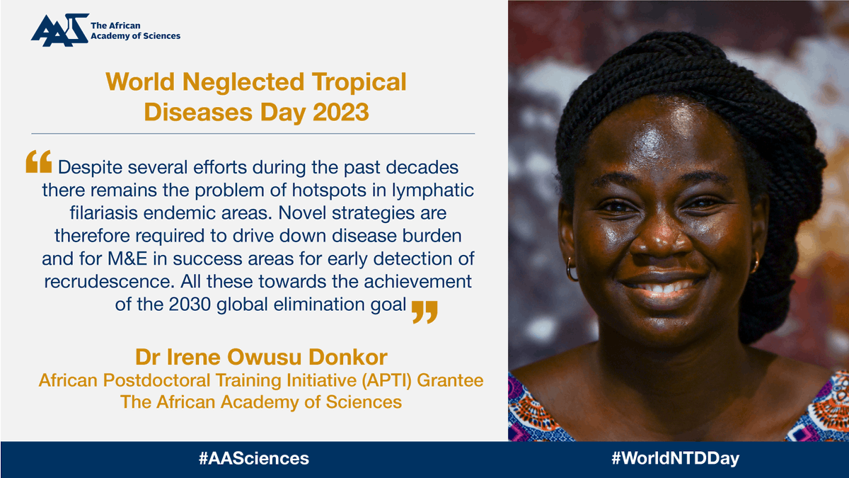 AASciences's tweet photo. Neglected tropical diseases impact millions of people worldwide. Investing in #research is critical for developing vaccines and treatments. By #InnovatingTogether, we can bring the best #science to the most neglected.

#AASciences #WorldNTDDay #BeatNTDs
@WHOAFRO
@DNDi
@CombatNTDs https://t.co/s5zCt2h8Ns