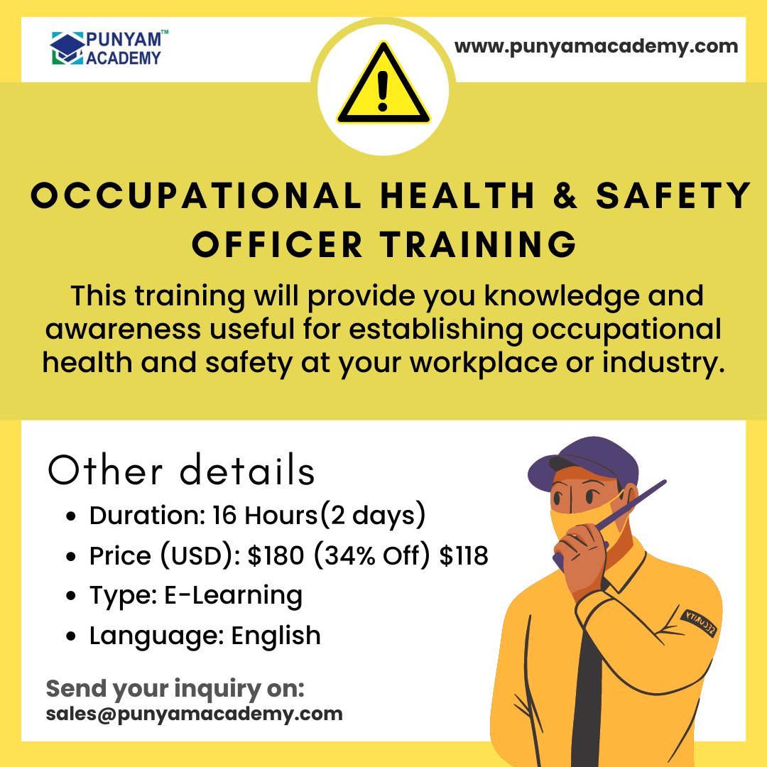 punyamacademy's tweet photo. Online Occupational Health & Safety Officer Training Course
Find out more:-
https://t.co/s6sGIVhx5t
#healthandsafety #training #management #iso45001 #iso450012018 #osha #leadimplementer #leadauditor #leadauditorcourse #leadauditortraining #occupationalhealthandsafety #ohssafety https://t.co/q4JRapxBWo