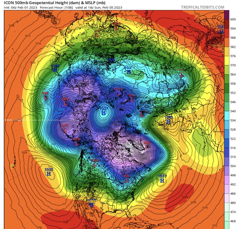 MeteoAuRa's tweet photo. Le vortex polaire est prévu bien condensé entre le nord-est du #Canada et le Groenland. AS pas envisagé pour l’instant. Le scénario à la GFS reste extrême par rapport aux autres modélisations. Il vaut mieux pour l’instant se concentrer sur les scénarios intermédiaires (GEM-ICON). https://t.co/3pZjG95Dsh