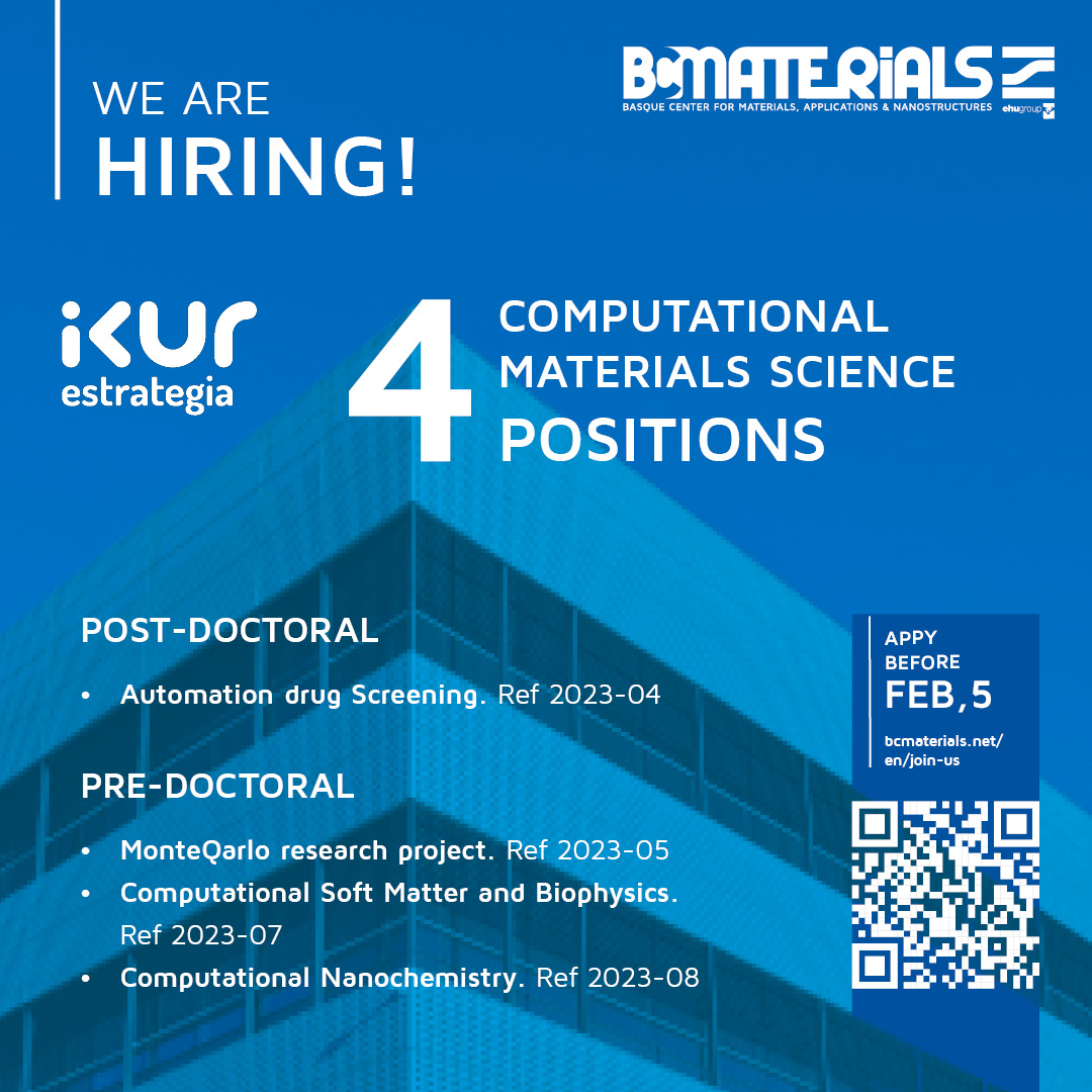 BCMaterials (@bcmaterials) on Twitter photo 📢 📢Remember! Apply until February 5 for 4 new #IkurEstrategia #ComputationalMaterialsScience positions at <a href="/BCMaterials/">BCMaterials</a> Don’t miss this excellent chance!! <a href="/Gob_eus/">Eusko Jaurlaritza - Gobierno Vasco</a> <a href="/Ikerbasque/">Ikerbasque</a> <a href="/ztf_fct/">ZTF-FCT</a> <a href="/upvehu/">UPV/EHU</a> bcmaterials.net/en/join-us 📢 📢Remember! Apply until February 5 for 4 new #IkurEstrategia #ComputationalMaterialsScience positions at <a href="/BCMaterials/">BCMaterials</a> Don’t miss this excellent chance!! <a href="/Gob_eus/">Eusko Jaurlaritza - Gobierno Vasco</a> <a href="/Ikerbasque/">Ikerbasque</a> <a href="/ztf_fct/">ZTF-FCT</a> <a href="/upvehu/">UPV/EHU</a> bcmaterials.net/en/join-us