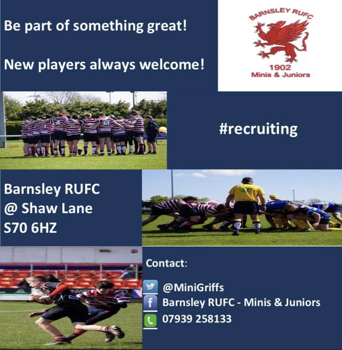MiniGriffs's tweet image. 🏉 Y11 &amp;amp; Y12 boys’ training 

🏉 TONIGHT @ 7pm @BarnsleyRUFC  @shawlanesports 

🏉 new players always welcome

#GrowTheGriff ❤️🤍💙🏉 @barnsleycollege @PE_KB @BarnsleyAcadem1 @horizon_cc_PE @NetherwoodPE @PeDearne @HolyTrinity316 @DartonacademyPE @PGSALC @PeDearne
