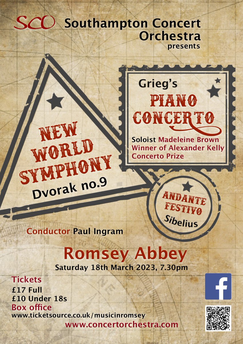 The wonderful <a href="/SotonConOrch/">Southampton Concert Orchestra</a> returns to <a href="/romseyabbey/">Romsey Abbey</a> in a performance of #Grieg’s #Piano #Concerto, #Dvorak’s #Symphony No. 9 “From the New World” and #Sibelius's #Andante #Festivo.

Book your tickets ⬇️ ticketsource.co.uk/musicinromsey/…

#WhatsOn #Events <a href="/moreTestValley/">Romsey VIC</a>