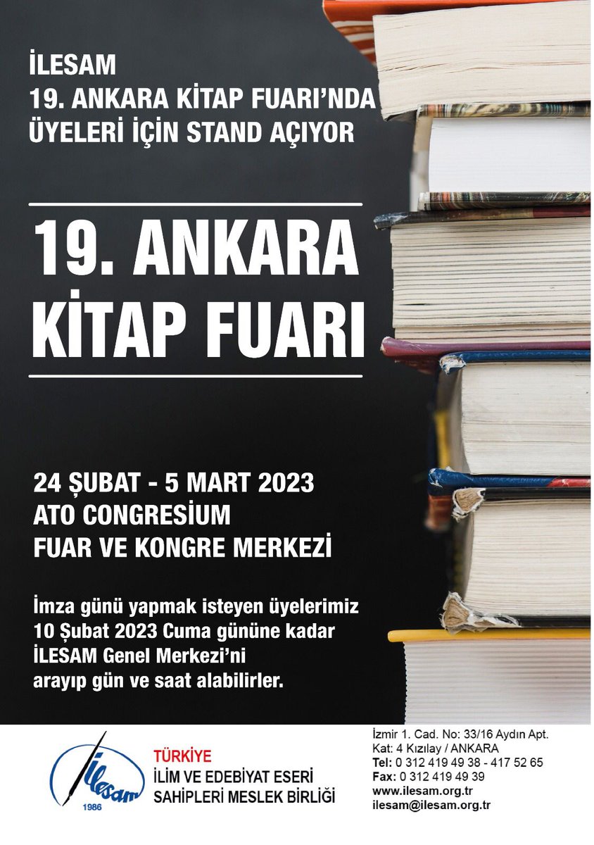 ilesamankara's tweet photo. İLESAM, 19. ANKARA KİTAP FUARINDA ÜYELERİ İÇİN STAND AÇIYOR https://t.co/csCd8mXMfG
