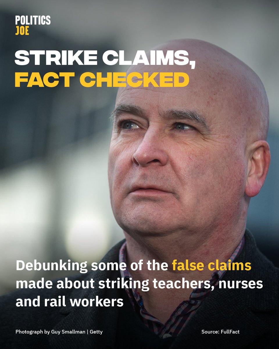 PoliticsJOE_UK's tweet photo. FACT CHECKED: The false claims made about striking nurses, teachers and rail workers. https://t.co/g0WcfZsrkl