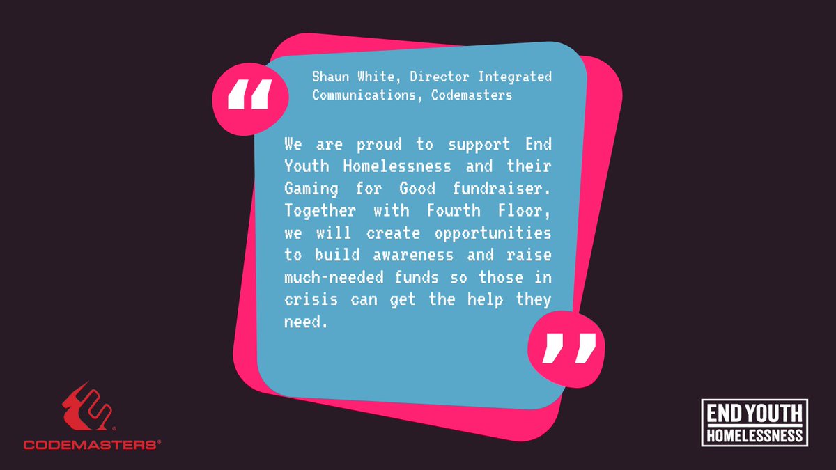 We want to extend a huge thank you to the sponsors of #GamingForGood @Codemasters 💛 Your support will enable us to bring together supporters across the country to raise vital funds and have fun doing it!👾 Sign up now to join in👉 …ng-for-good-2023.justgiving-sites.com