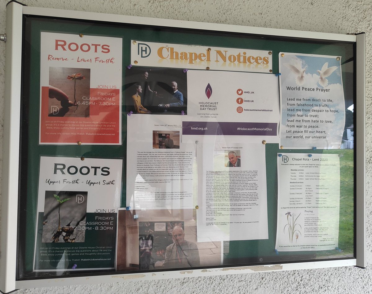 DHChapel's tweet photo. Thank you to Miss McLachlan for speaking so movingly about Steven Frank in chapel for @HMD_UK over the past week. Here is our display in honour of him and memory of those who lost their lives in this genocide 🕯️ https://t.co/2oEui4bGs1