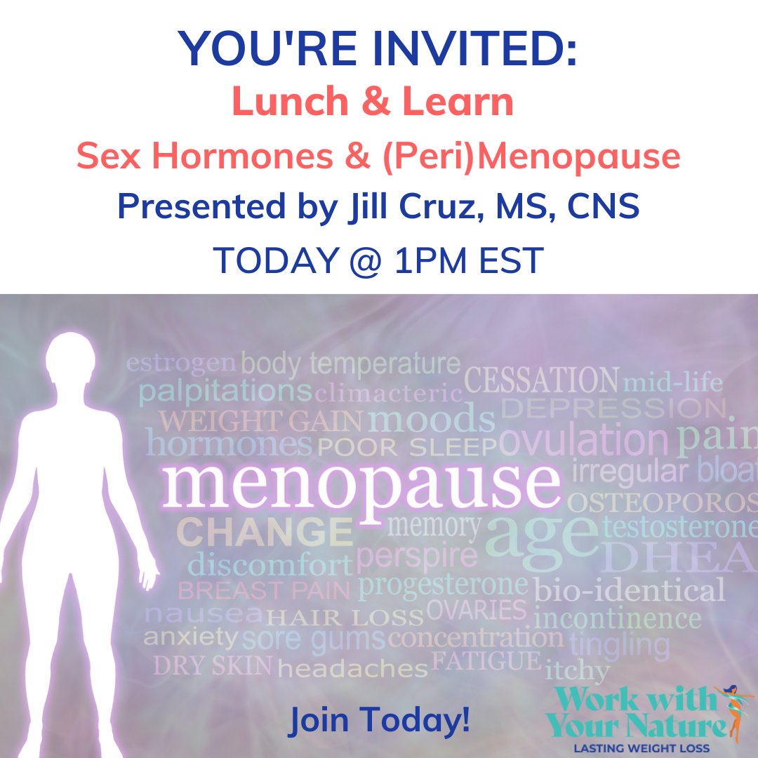 JillCruz1's tweet photo. I invite you to join my complimentary Lunch and Learn where I discuss "Balancing your Sex Hormones" through peri-menopause and menopause.
It's happening TODAY at 1 PM EST  
Join Here: https://t.co/gawCrYSB1U https://t.co/sNgDnDVEQy