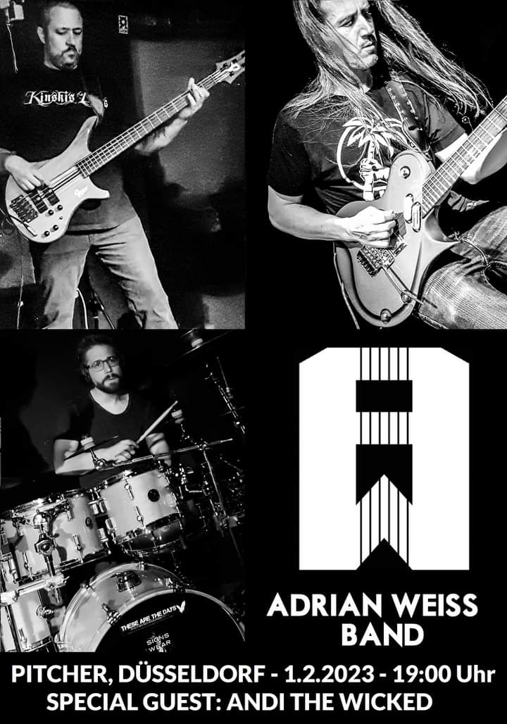 AdrianWeissGuit's tweet photo. Tonight, Wed, Feb 1st 2023!
Adrian Weiss Band live at the Pitcher, Düsseldorf- 19 hrs. CET!
Special Guest: Andi the Wicked
#instrumentals #guitarplayer #guitarconcert https://t.co/BYY1xumjj9