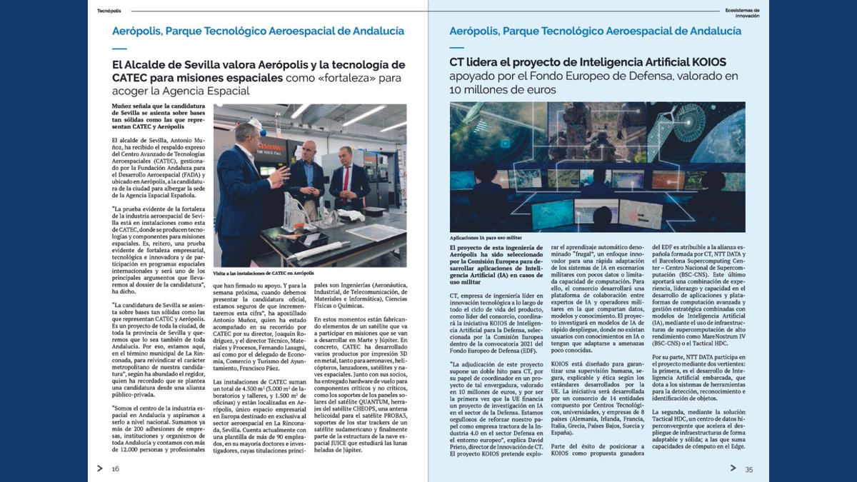 ParqueAeropolis's tweet photo. 👋¿Aún no has visto la revista #ApteTechno, de @APTE_es? Este número recoge noticias del Centro Tecnológico de #Aerópolis, @FADA_CATEC y del proyecto de IA liderado por nuestra empresa @CTengineers
#TheAerosplacetobe #LosParquesAportan
🔗https://t.co/4KdZmnNH9i https://t.co/DQ1fP2EIM4