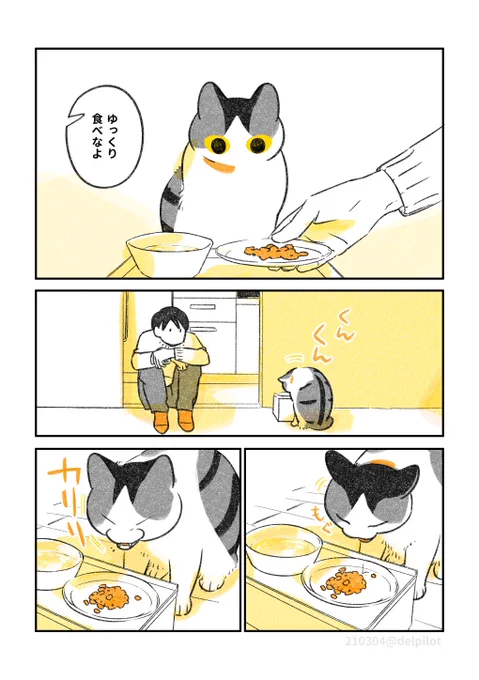 猫と昼ごはん
(『じじ猫くらし2』より再掲) 