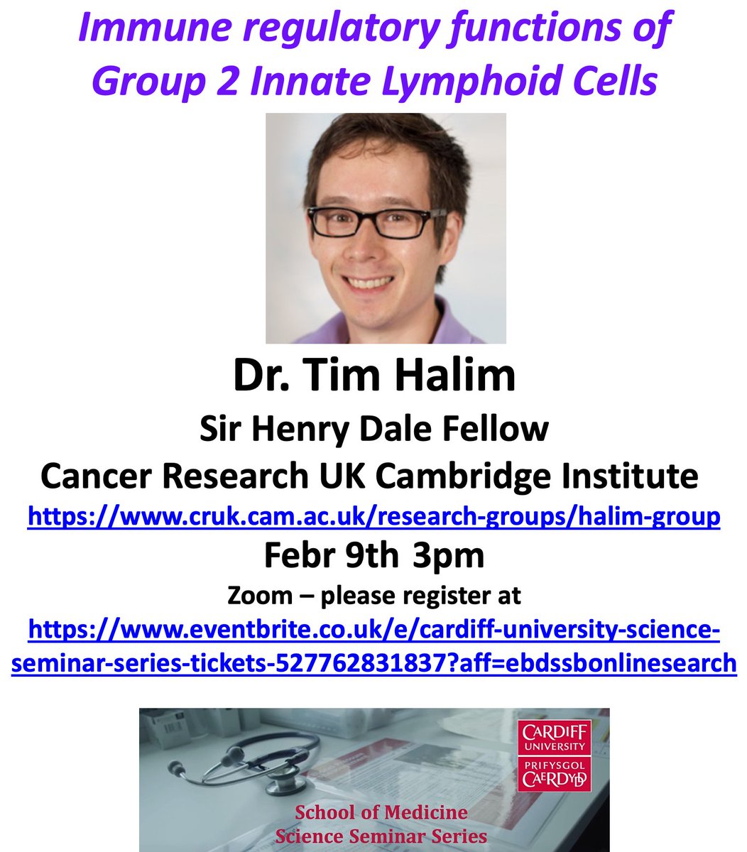 Science Seminar with Dr Tim Halim <a href="/timotheus_halim/">timhalim</a> on Febr 9th 3pm: Immune regulatory functions of Group 2 Innate Lymphoid Cells. Please register at eventbrite.ie/e/cardiff-univ…
<a href="/CRUK_CI/">CRUK Cambridge Institute</a>