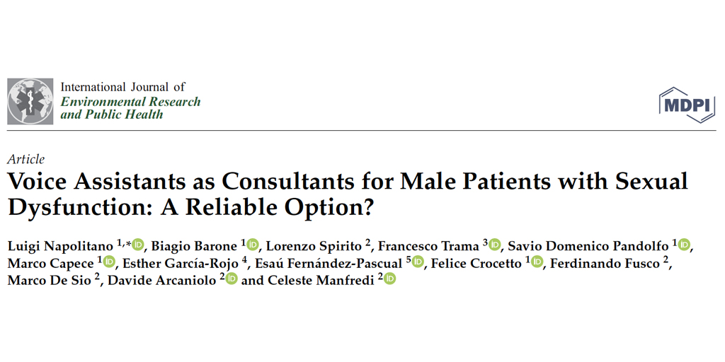 Happy to share our last paper just published on @IJERPH_MDPI . This is the first study designed to specifically evaluate the ability of #VoiceAssistants to provide information on #MaleSexualHealth Full-text: mdpi.com/1660-4601/20/3…