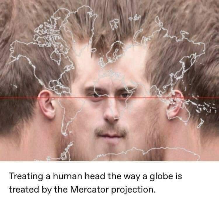 a human head with the Mercator projection