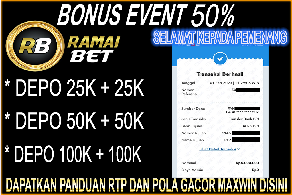 ramaibetcom's tweet photo. RAMAIBET - SITUS RTP SLOT GACOR TERBAIK 2023 &amp; AGEN JUDI BOLA TERBESAR 2023

SEDANG ADA PROMO EVENT SLOT!!!

📍 EVENT SLOT 50% RAMAIBET ( KHUSUS PRAGMATIC PLAY, HABANERO, PG SOFT, JOKER ) 📍
 
Syaratnya Gampang Banget. Baca Link Dibawah Ini : 

https://t.co/ttULL6hIeh https://t.co/mk6BFKJ8oG