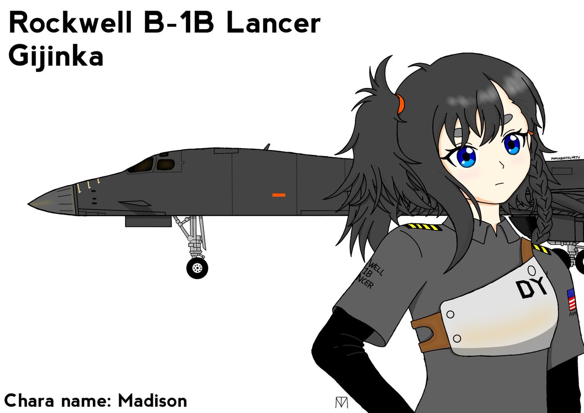 Rockwell B-1B Lancer gijinka
Character name: Madison

#gijinka #cute #animefanart #animekawaii #b1blancer #northamericanrockwell #animeindonesia #aviationgeek #animefans #moefikasi #moefication #moe #もえ #飛行機