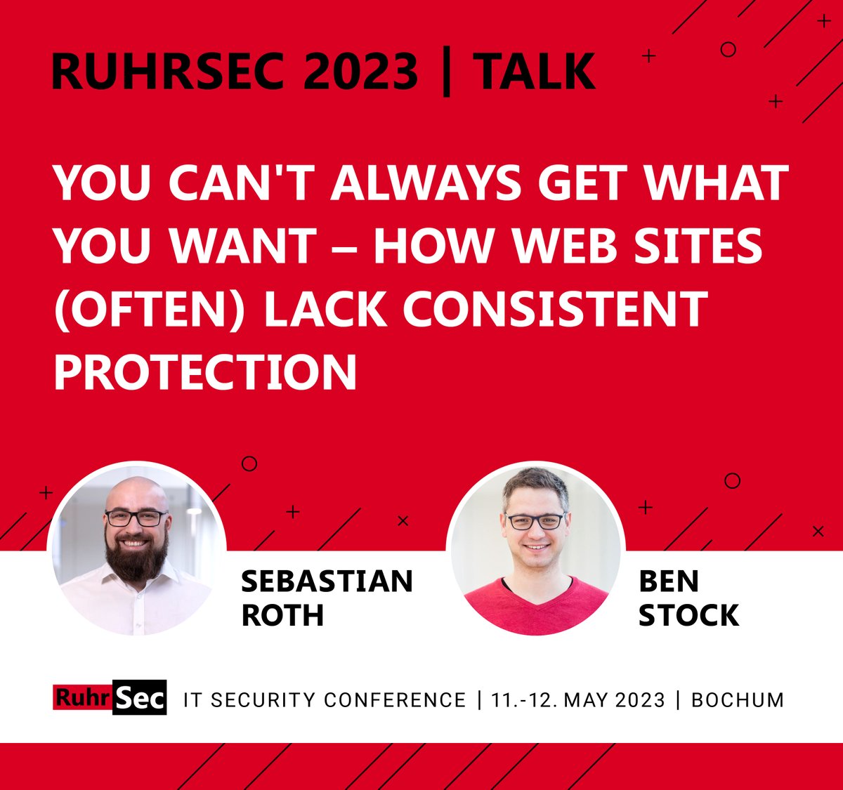 Is your web site protection consistent?
Join <a href="/s3br0th/">Sebastian Roth</a> and <a href="/kcotsneb/">Ben Stock</a> on their latest research journey. 

RuhrSec Ticketshop
👉 ruhrsec.de/2023/tickets.h…

🌐 ruhrsec.de/2023/

#itsecurity #itsicherheit  #conference #cybersecurity 
#securityconference #ITtalk #IT #ITCompanies