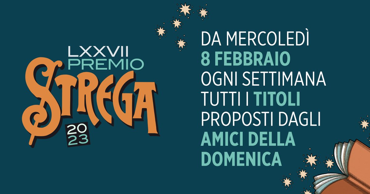 Che il #PremioStrega2023 abbia inizio! 

A partire da oggi, e fino al 1° marzo, le Amiche e gli Amici della domenica potranno proporre libri di narrativa pubblicati in Italia tra il 1° marzo 2022 e il 28 febbraio 2023.