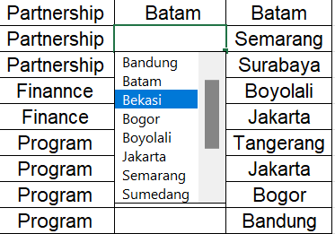 ALT + Panah bawah = Dropdown list berisi nilai

*Berguna nih biar nggak capek-capek ngetik