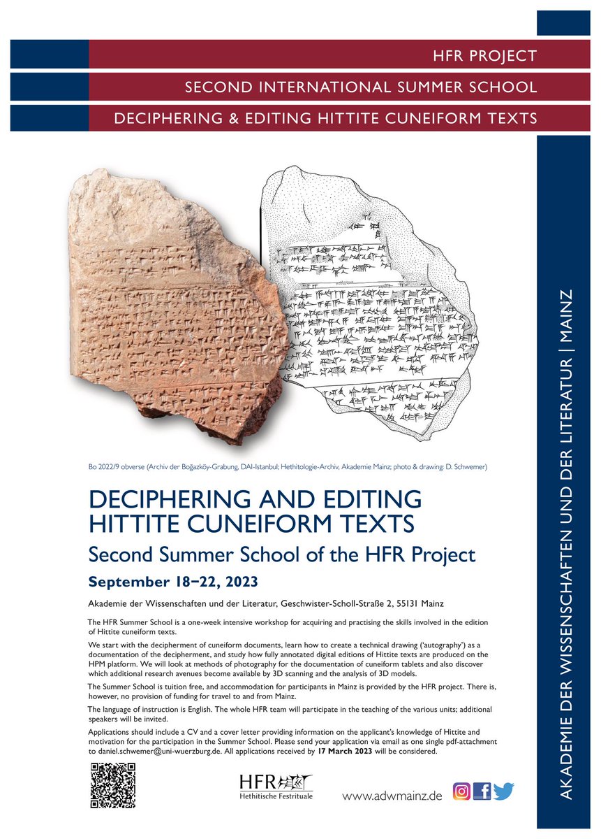 SumerianHittite's tweet image. The project Hethitische Festrituale - HFR invites applications for the Second HFR Summer School &quot;Deciphering and Editing Hittite Cuneiform Texts&quot;, to be held at the Mainz Academy of Sciences and Literature, 18-22 September 2023

facebook.com/photo/?fbid=62…