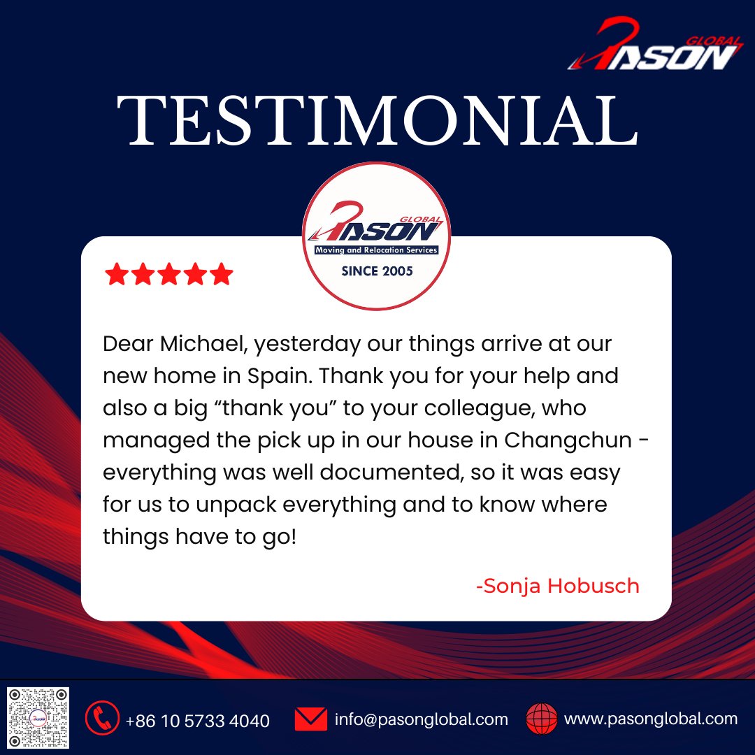 Hear from our customers about the amazing services we offer. Read through our customer testimonials to see how we can help you succeed with your next move. #PasonGlobal #MovingServices