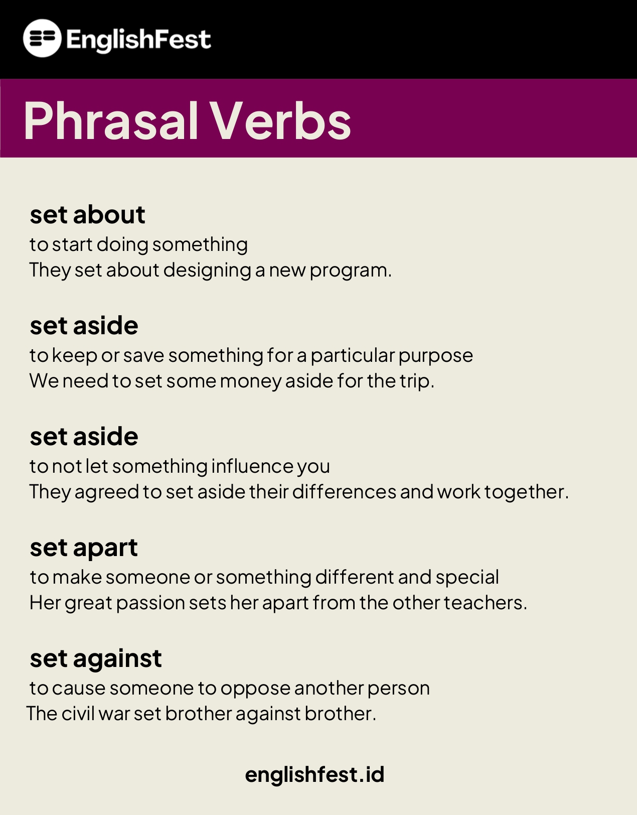 monicatstocker on X: Phrasal verbs with SET  / X
