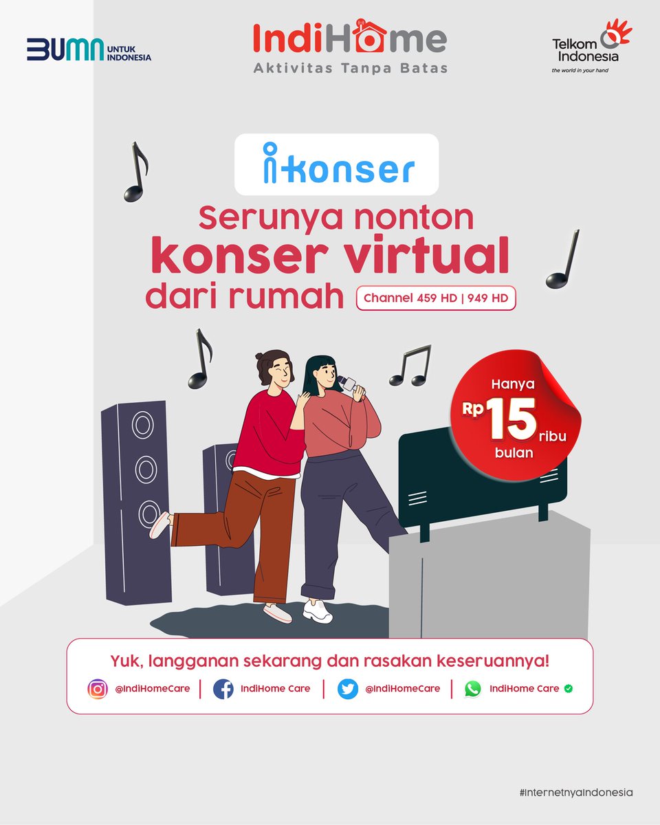 IndiHomeCare's tweet photo. Bisa nggak ya nonton konser dari rumah, mager banget tapi pingin nonton.

Wah, bisa banget Sobat. Kamu bisa langganan iKonser, paket channel dari IndiHome TV yang pastinya banyak program musik asik. https://t.co/jy7QRpugNz