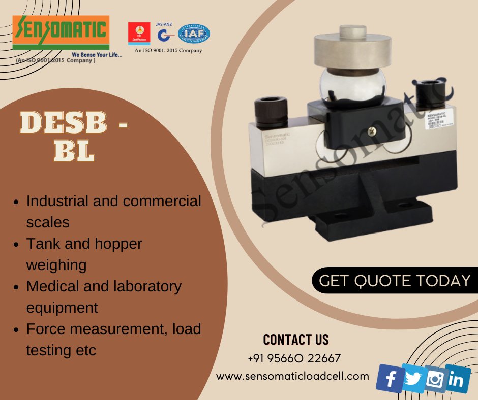 Double-ended shear beam load cells are used in a variety of applications, including weight measurement and load testing in industries. Contact us for more info at +919566022667
#loadcell #weighing #scales #forcemeasurement #weighmentsystem #industrialweighing #processcontrol