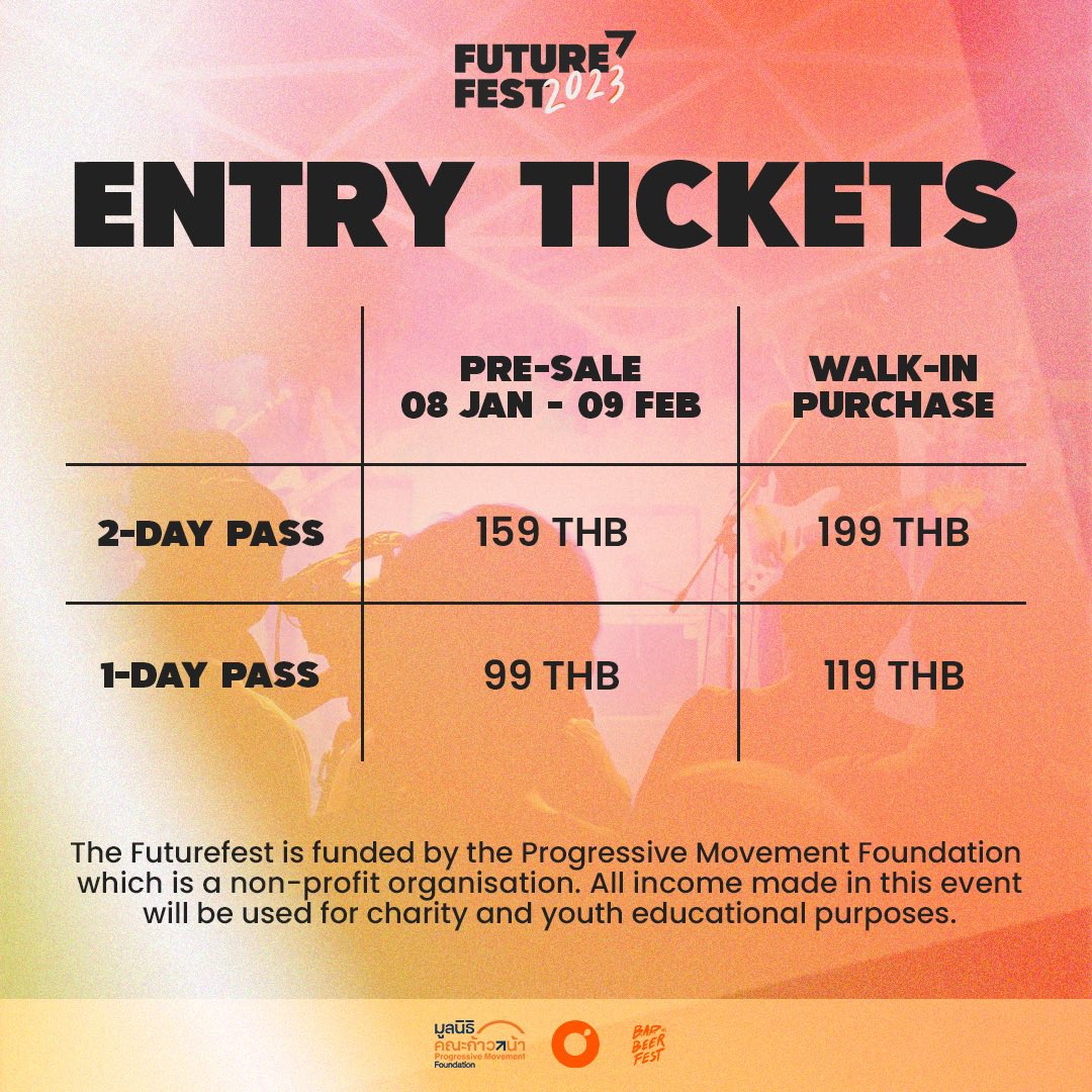 FutureFestTH's tweet photo. @namtiphuda ทางงาน FutureFest เปิดขายบัตรอยู่นะค้าราคา One-Day Pass 99.-
ราคา Two-Day Pass 159.-
บัตร Pre-Sale จำหน่ายถึงวันที่ 9 ก.พ. นี้นะคะ หรือสามารถซื้อบัตรหน้างานได้ค่า
สามารถกดซื้อได้ทาง Ticketmelon นำ QR เพื่อสแกนรับริสแบนด์หน้างานได้เลย
https://t.co/bUyVgwGkwM
#futurefest https://t.co/wtjSypEHvO