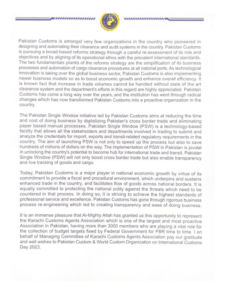 kcaa_official's tweet photo. Message from the General Secretary KCAA Mr. Zahid Bashir Chaudhry on occasion of International Customs Day. #worldcustoms #kcaa https://t.co/qI8n8tpqvV