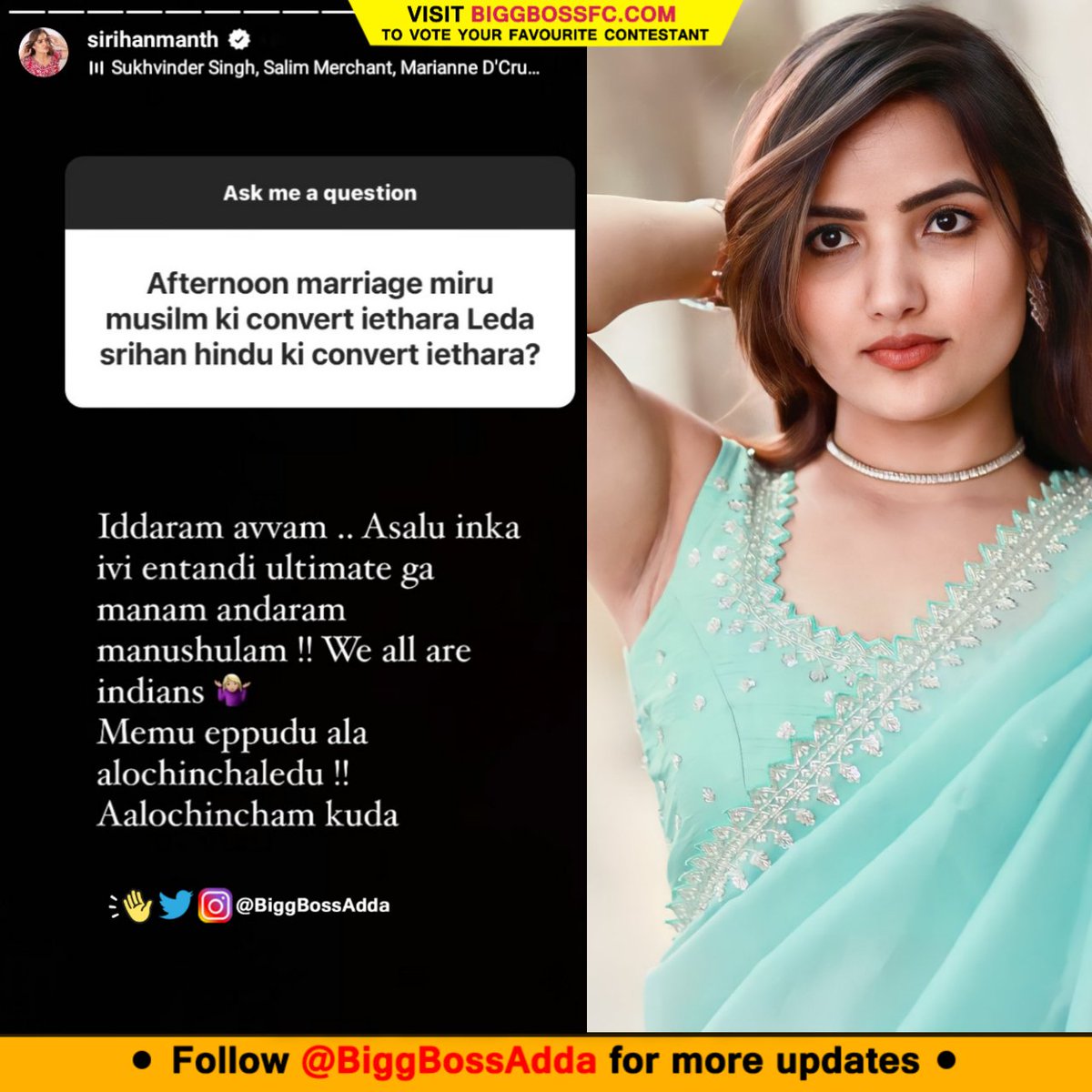 BiggBossAdda's tweet photo. #SiriHanmanth clarifies on Inter-caste Marriage👩

👁️ @BiggBossAdda #RajShekar #KeerthiBhat #Faima #Rohit #SriSatya #Shrihan #AdiReddy #Revanth #InayaSultana #BiggBossTelugu6 #BiggBoss6Telugu #BiggBossTelugu #BBLiveonHotstar #BiggBossAdda #BiggBossNonStop https://t.co/YTSLTZaUNJ