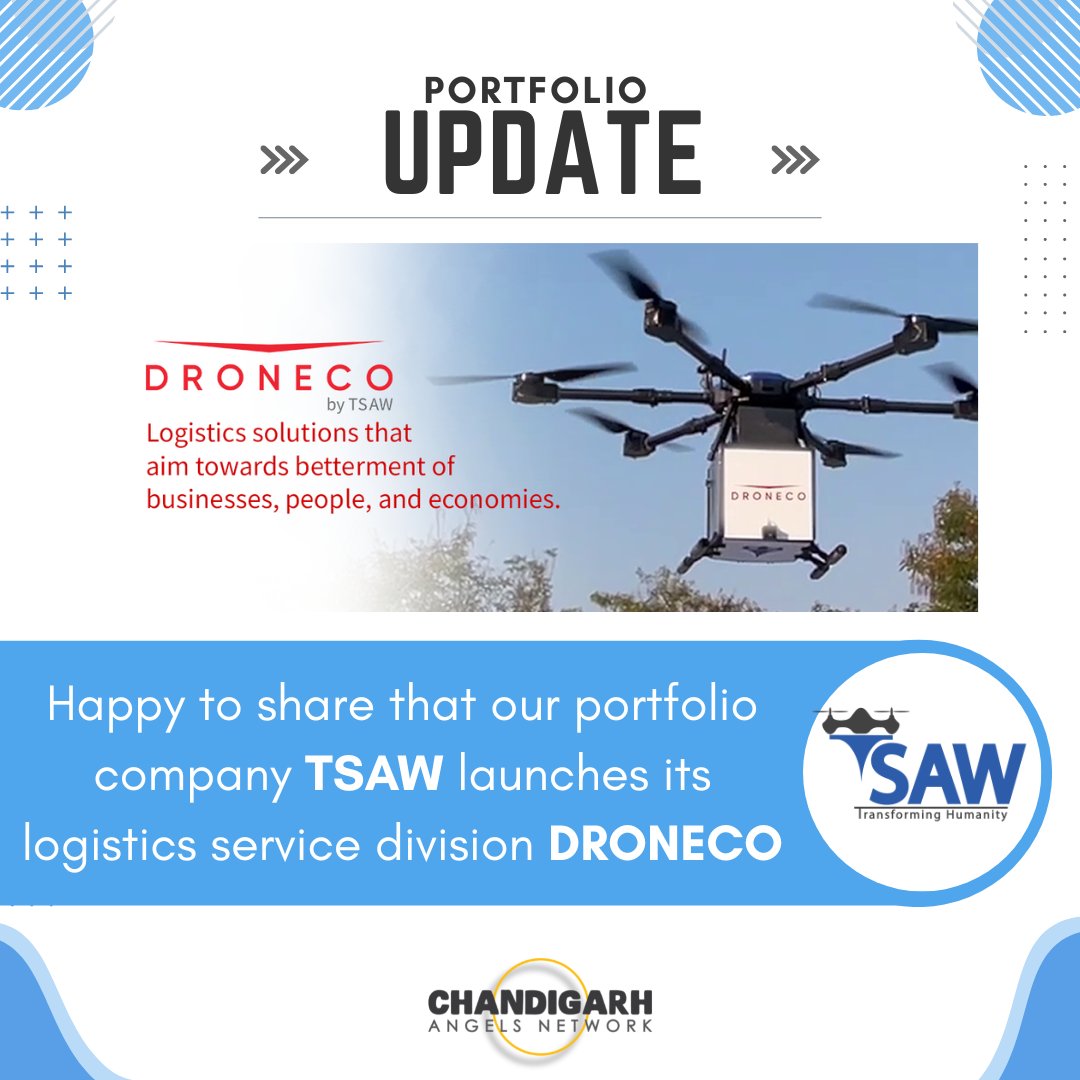 chd_angels's tweet photo. Highly elated to share that our portfolio startup @DronesTsaw launched its logistics service division DroneCo.

Article by @ANI :
https://t.co/LYdvSeHTo1

Launch video:
https://t.co/9jySwYz9sN

#drones #portfolio #startups #angelinvesting https://t.co/9Sze3fCDns