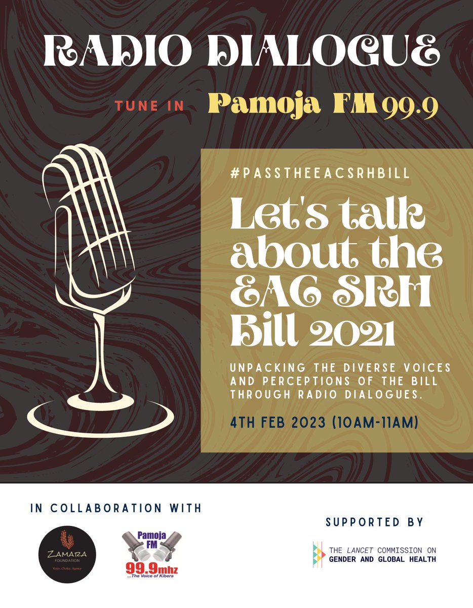 Tune in this Saturday for yet another insightful radio dialogue on the #EACSRHBill at @PamojaFMradio. We'll be joined by outspoken queer activists who will discuss the potential impact of this bill on their communities. 

🗓️  4th Feb 2023

⏳  10am-11am

#PassTheEACSRHBill