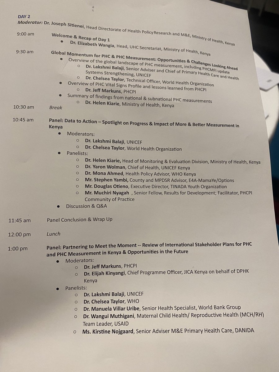 PHCPI - Stronger With PHC (Archive) (@improvingphc) on Twitter photo Day 2 of “#PrimaryHealthCare Measurement & Beyond” workshop in Nairobi starting now!
On the agenda:
- Spotlight on how policymakers & advocates have turned PHC data to action in 🇰🇪
- Sharing & aligning on future plans for PHC & PHC Measurement
<a href="/MOH_Kenya/">Ministry of Health</a> <a href="/UNICEFhealth/">UNICEF Health</a> Day 2 of “#PrimaryHealthCare Measurement & Beyond” workshop in Nairobi starting now!
On the agenda:
- Spotlight on how policymakers & advocates have turned PHC data to action in 🇰🇪
- Sharing & aligning on future plans for PHC & PHC Measurement
<a href="/MOH_Kenya/">Ministry of Health</a> <a href="/UNICEFhealth/">UNICEF Health</a>