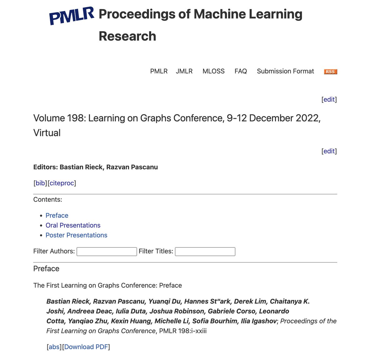Final proceedings from the inaugural edition of the Learning on Graphs Conference are now available on PMLR!

Our sincere gratitude to the program committee, authors, supporters, and research community for making LoG possible 🤗

📖: proceedings.mlr.press/v198/