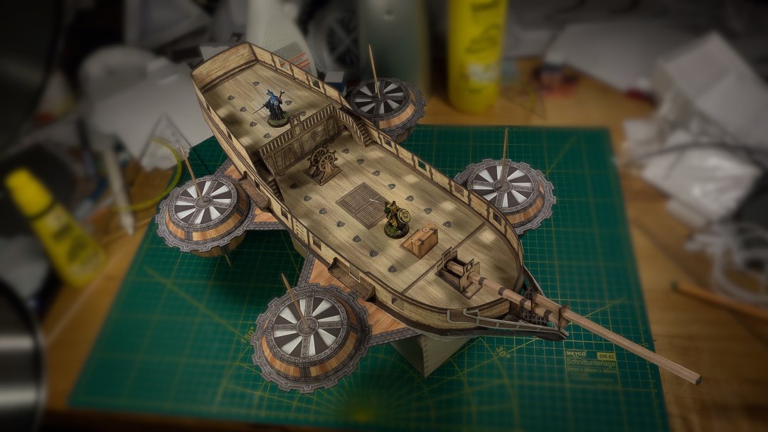 WIP test assembly of the airship. Still much missing but you can see it coming together :)
#DnD #ttrpg #tabletopgaming #papercraft #wargaming
