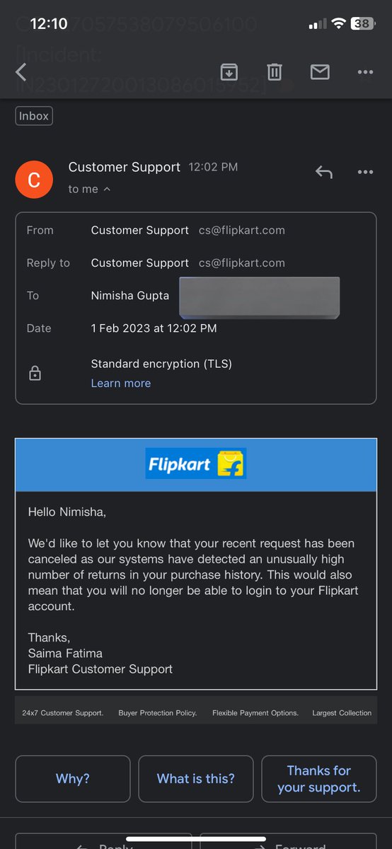 ng1920's tweet photo. Well done @flipkartsupport this never hppnd wid me in 9 yrs of shppng bt hppnd just after I raised complaint of MY PIXEL 7 PRO WHICH I  SPENT 70k on it. WHAT A SERVICE.Guys never buy anything frm @Flipkart they’ll block u if u go for return or replacement.I’ve vry clean record. https://t.co/jSbVWu3hQW