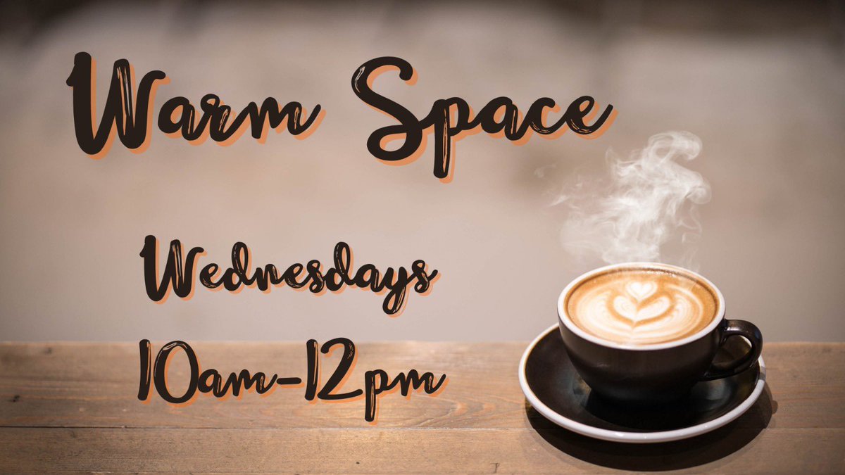 Our Cafe Hall is open TODAY from 10am-midday as a Warm Space. Come along to a safe, accessible, warm environment for free soup, toast &amp; warm drinks. We are child friendly &amp; have full disabled access. We have free WiFi, charging facilities &amp; a TV. 
A warm welcome awaits you!