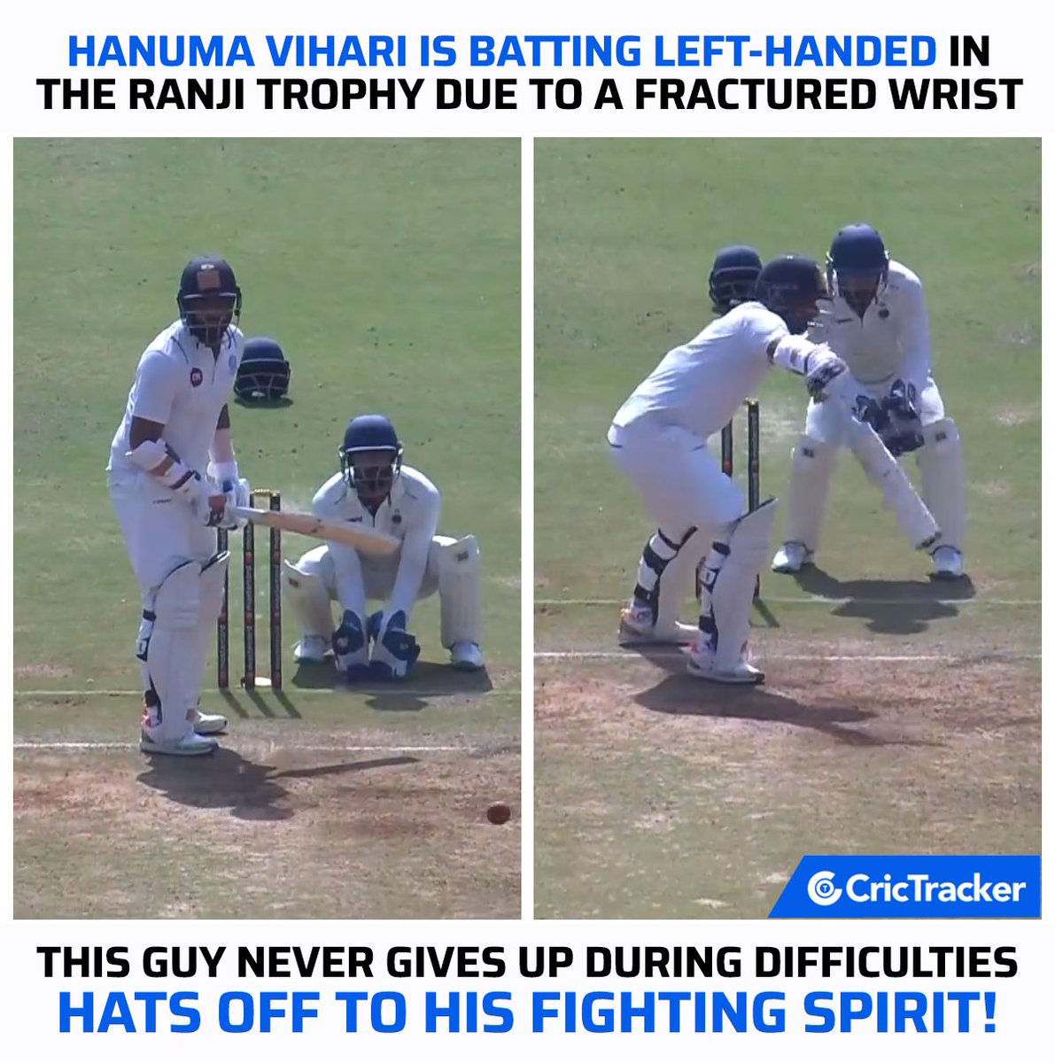 Cricketracker's tweet photo. Giving up is never an option for @Hanumavihari  🙏🏻

#RanjiTrophy https://t.co/rG8ucpg3U1