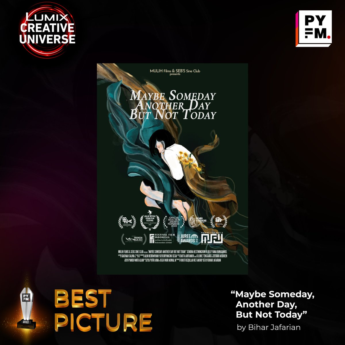 IDPanasonic's tweet image. Panasonic mengucapkan selamat kepada para pemenang PYFM 2022!

Serta apresiasi sebesar-besarnya kepada para creators yang telah berpartisipasi mengirimkan karya terbaiknya di PYFM 2022.

Sampai bertemu di PYFM selanjutnya!

#PYFM2022 #BORNTOCREATE #PANASONICYOUNGFILMMAKER