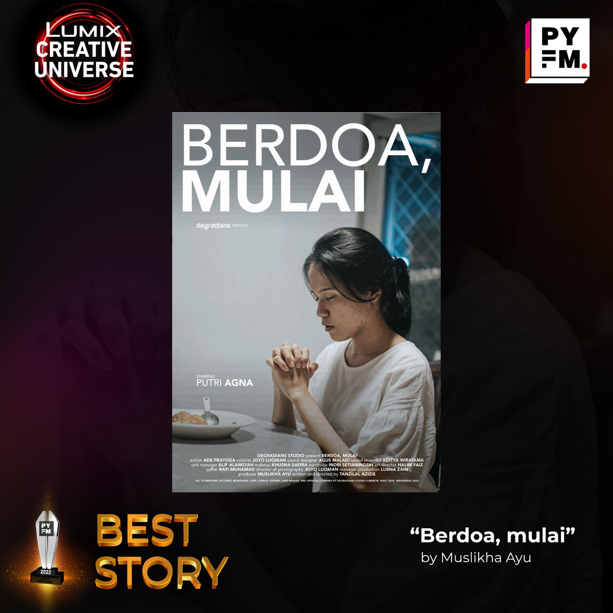 IDPanasonic's tweet image. Panasonic mengucapkan selamat kepada para pemenang PYFM 2022!

Serta apresiasi sebesar-besarnya kepada para creators yang telah berpartisipasi mengirimkan karya terbaiknya di PYFM 2022.

Sampai bertemu di PYFM selanjutnya!

#PYFM2022 #BORNTOCREATE #PANASONICYOUNGFILMMAKER