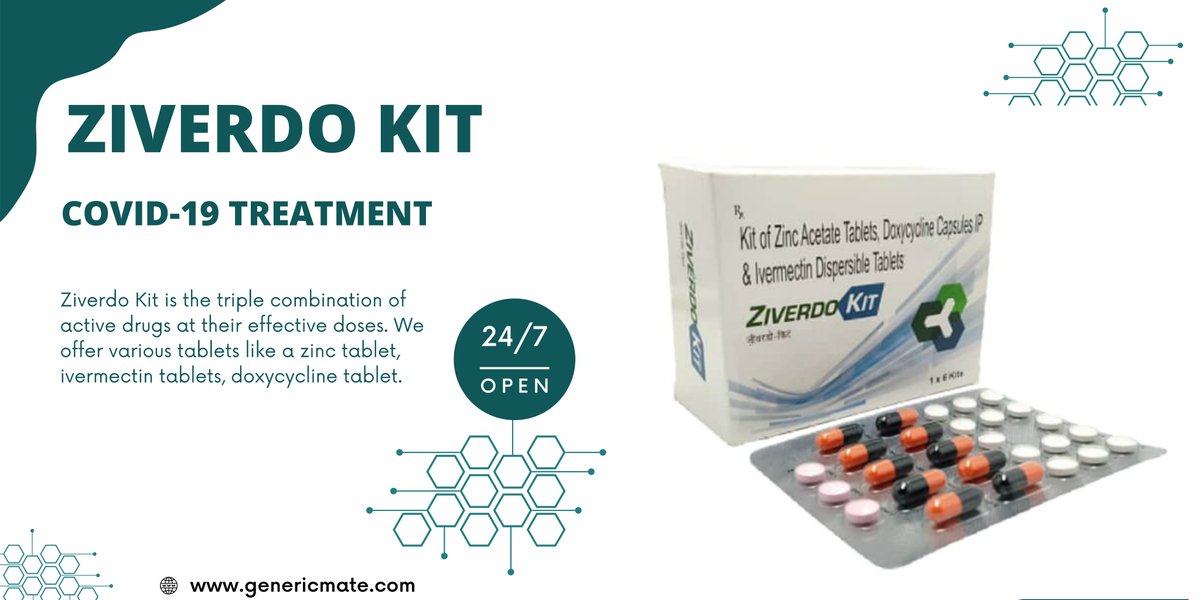 GenericMate's tweet image. #ziverdokit
#COVID19 
#COVID 
#CovidVaccine 
#Covid_19 
#USA 

Ziverdo Kit is used for treating bacterial and parasitic Infections. It is a combination of 3 medicines 💊in a strip - Zinc Acetate , Doxycycline and Ivermectin tablets.

Order Now:genericmate.com/product/ziverd…