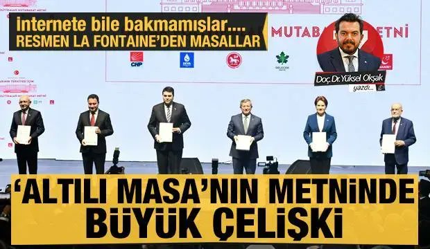 📝 Doç. Dr. Yüksel Okşak (<a href="/yukseloksak/">Yüksel OKŞAK</a>) yazdı:  Altılı masanın metninde büyük çelişki:  Resmen La Fontaine’den masallar bit.ly/3YgjVfs