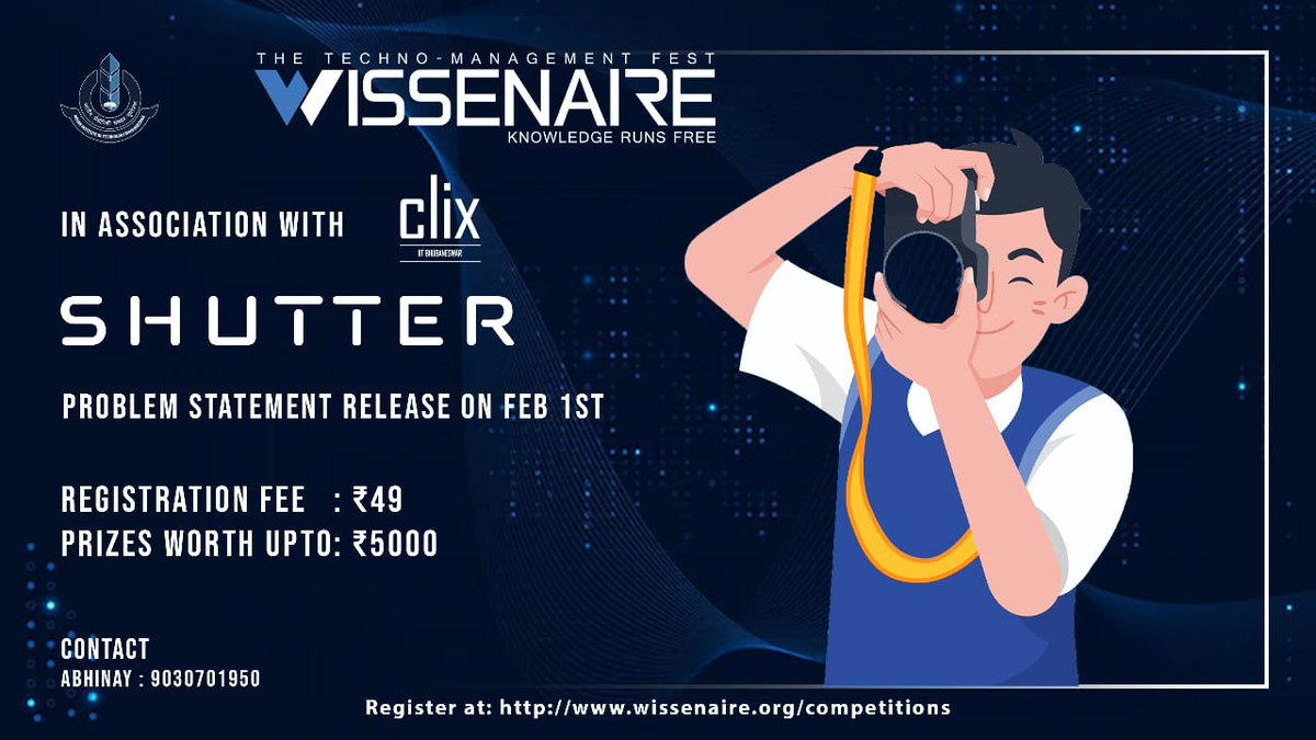 wissiitbbs's tweet photo. Wissenaire'23 brings to you the first set of events.
Scientoons
Shutter
Mad ads
Stay tuned for more updates.
Register at https://t.co/E0LEDqvN4y
#wissenaire #competitions #march #aeternumreis #13edition #techfest #madads #shutter #scientoons #iit #iitbbs #events #first #tech https://t.co/IXlumBR3Yz