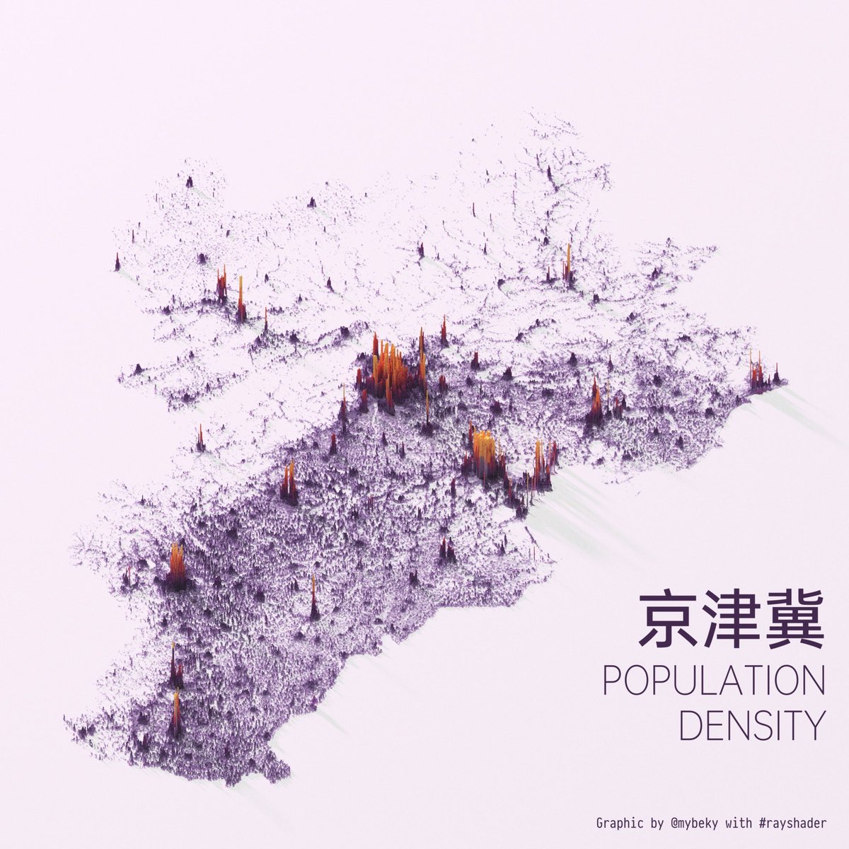 mybeky's tweet photo. 用 R + rayshader 做了几张中国部分区域的人口密度可视化 https://t.co/T3AKL4yFv8