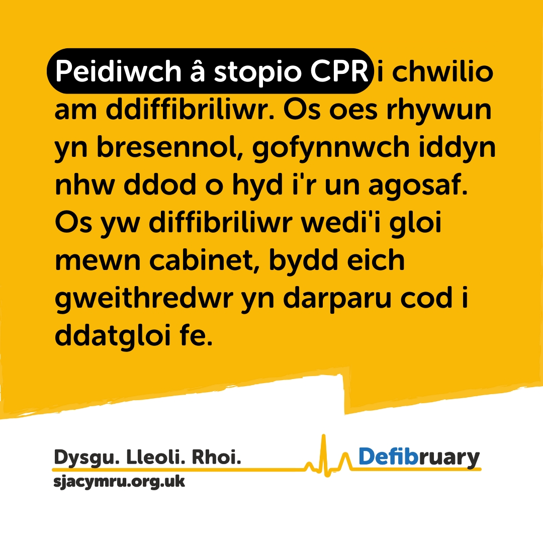 Nod Defibruary yw gwella iechyd a lles cymunedau yng Nghymru drwy annog pobl ledled y wlad i ‘Ddysgu, Lleoli, Rhoi’ a dod yn fwy ymwybodol o ddiffibrilwyr. 👇 bit.ly/3JjR85y #Defibruary