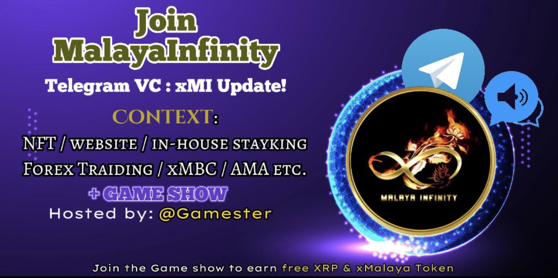 BLDLNE_Concept's tweet image. 📣 Update on @MalayaInfinity ✨
Join us on Telegram VC 👇🏼
t.me/+FfIv6V6kdkQ2Z…

🔘February 1, 2023
🔘2pm UTC

🏆Game show- hosted by: @gamester_xrpl 
🔘Update: 🔥MalayaInfinity NFT / WEBSITE / IN-HOUSE STAYKING
FOREX TRADING / XMBC / AMA ETC. 

#xMBC #xMalaya #XRPL #xMIF