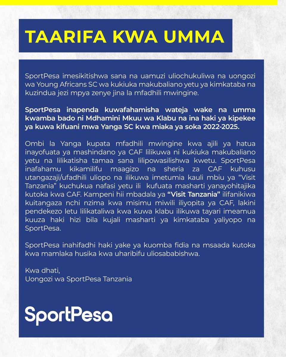 Piomrosso's tweet photo. @TZSportPesa kama nawaelewa, ila sasa @yangasc1935 hawaruhuaiwi kuvaa jersey yenye mdhamini ambaye ni kampuni ya bahati nasibu, ndio maana kimataifa wameamua kutafuta mdhamini! 
Ila hapo wenyewe  kila mmoja anajua mkataba wao unasomekaje! https://t.co/yvBsMsHMvx