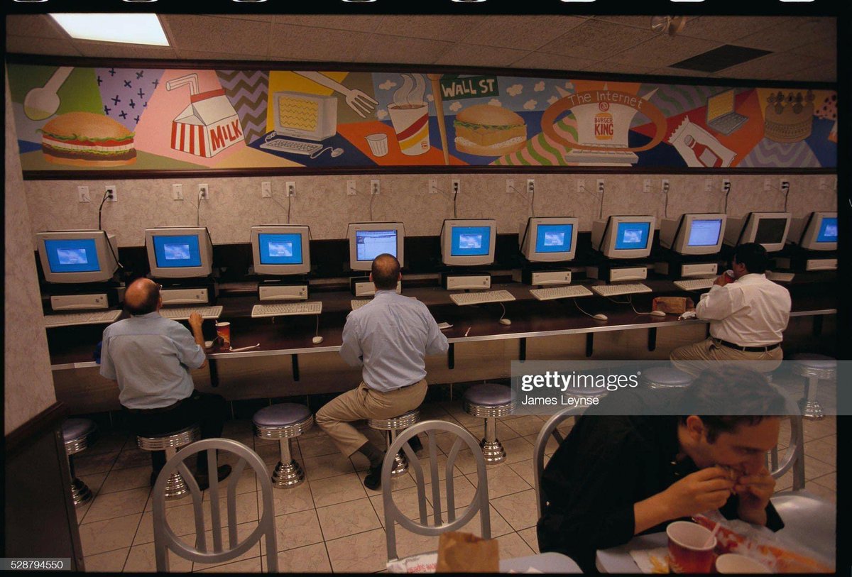 A Burger King in Manhattan that had free internet access for customers, July 1998.