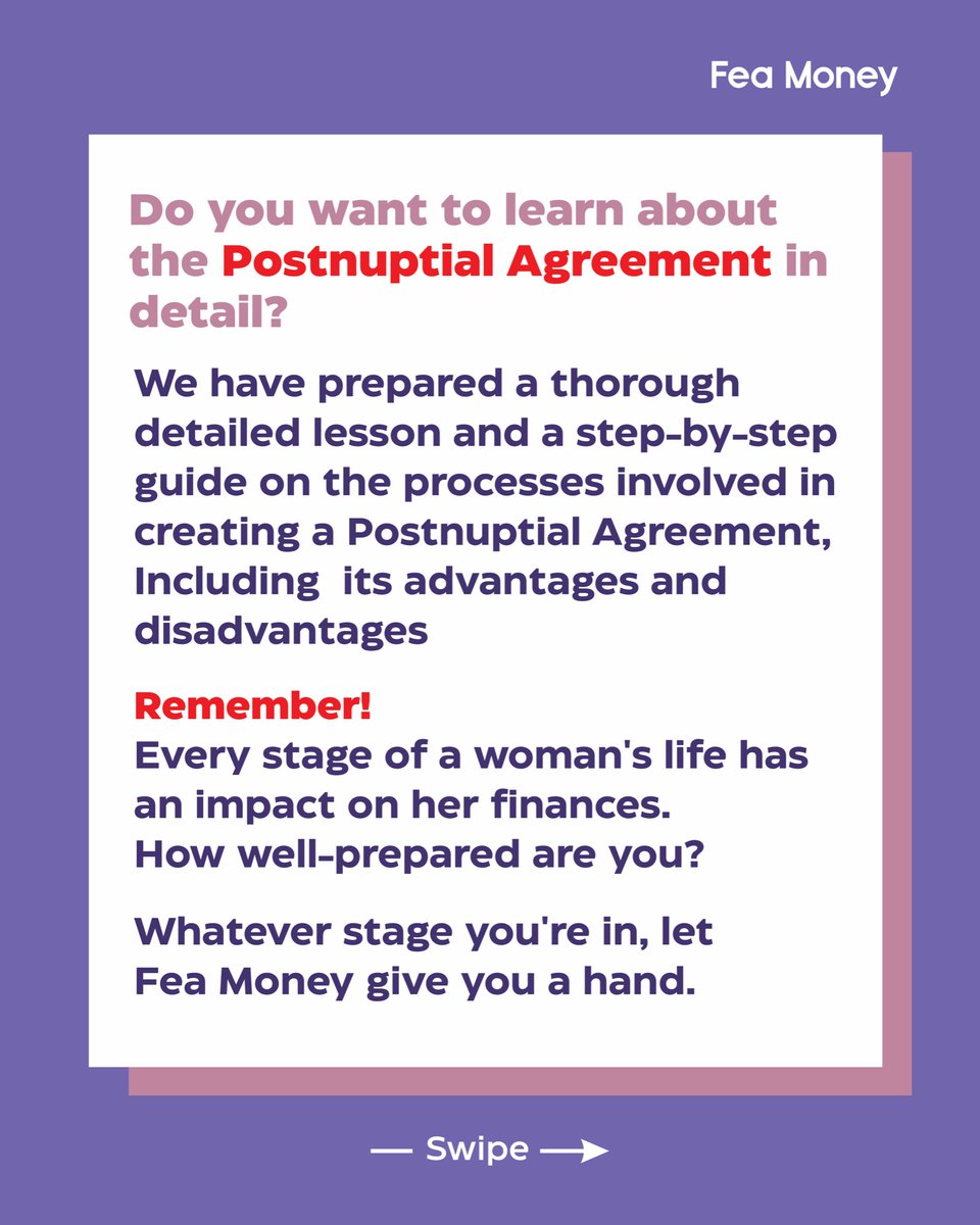 Women’s Life Stages and Finances 💰 

Managing your Financial Life as a Married Woman 

Remember‼️

Every stage of a woman's life has an impact on her finances 💰. 

How well-prepared are you❓

Whatever stage you're in, let Fea Money give you a hand.

#womenandfinance